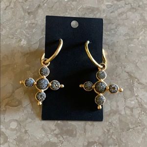 Gold With grey cross dangle hoops